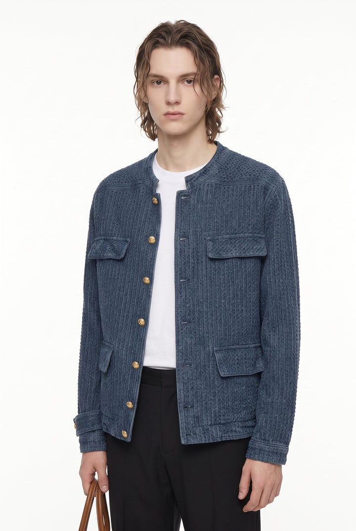 Collarless Denim Jacket na2801