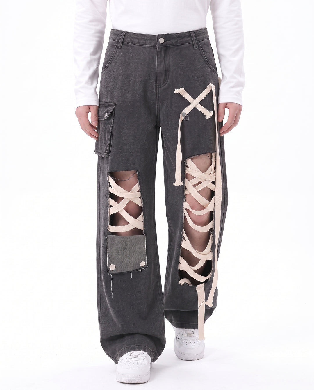 Lace-Up Cargo Jeans na2973
