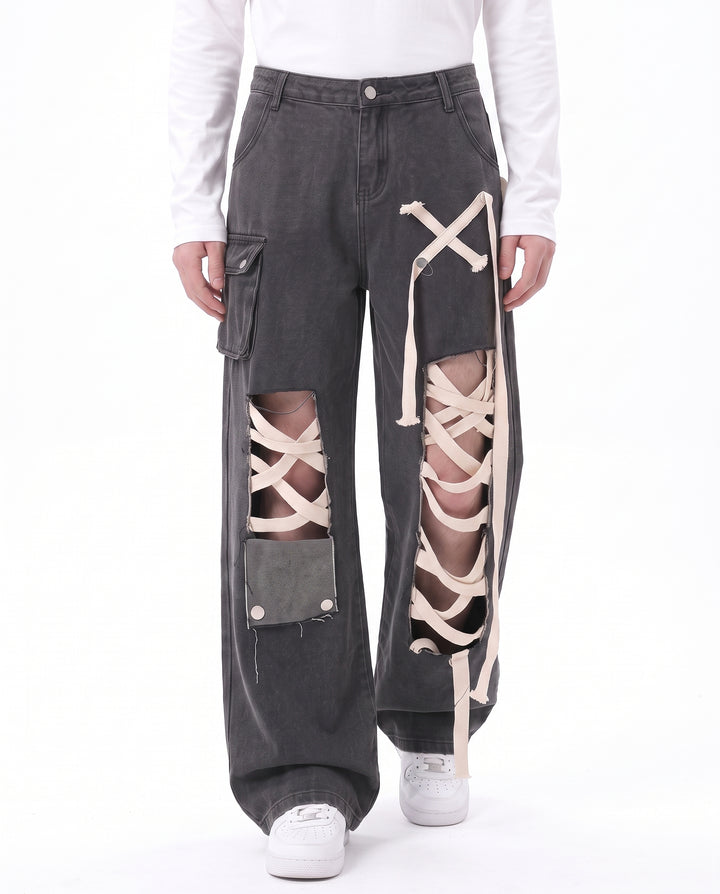Lace-Up Cargo Jeans na2973