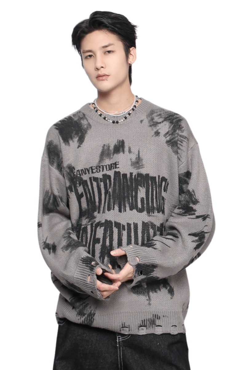 Distressed Letter Knit Sweater  na2448