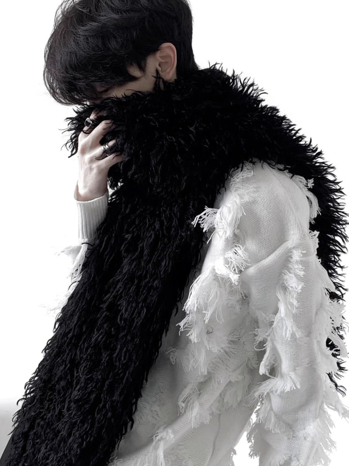 [AutumnWind] black soft long fur scarf na1604