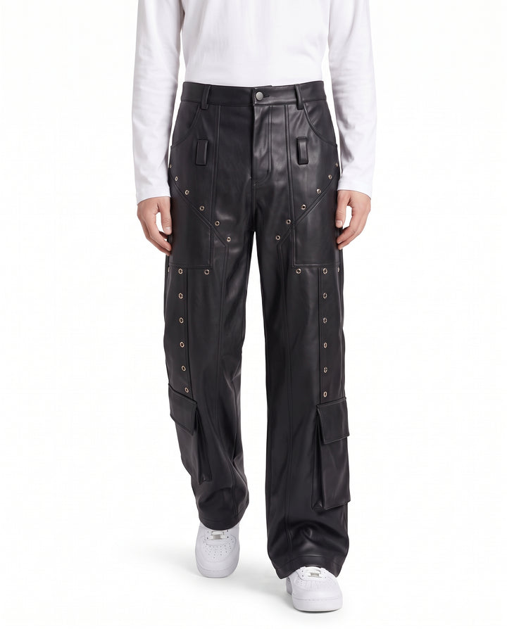 Leather Cargo Pants na3201