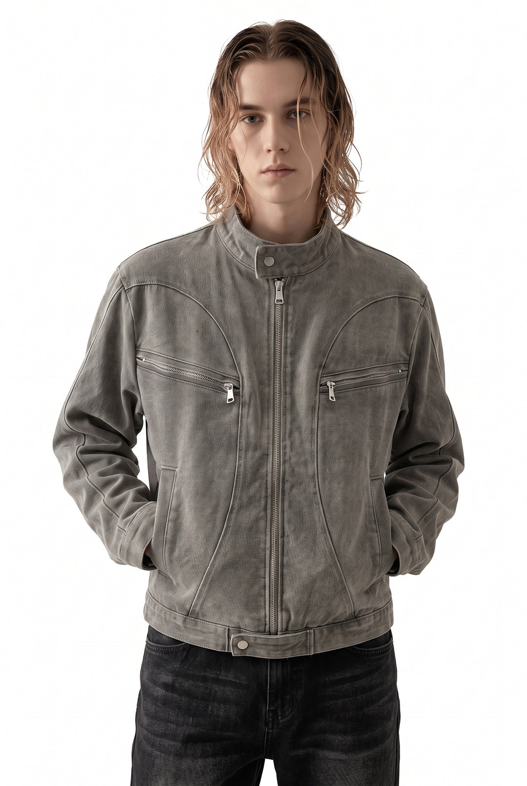 Washed Moto Jacket na2763
