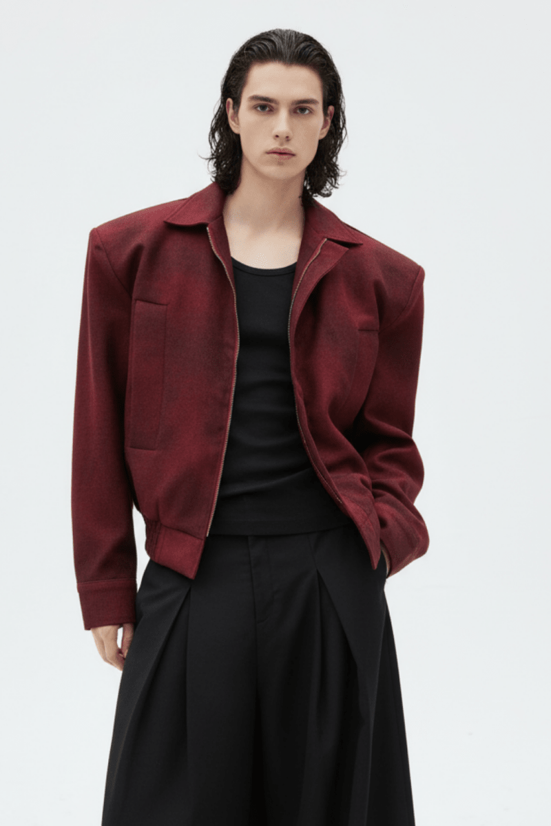 Burgundy cropped zip-up jacket na2469