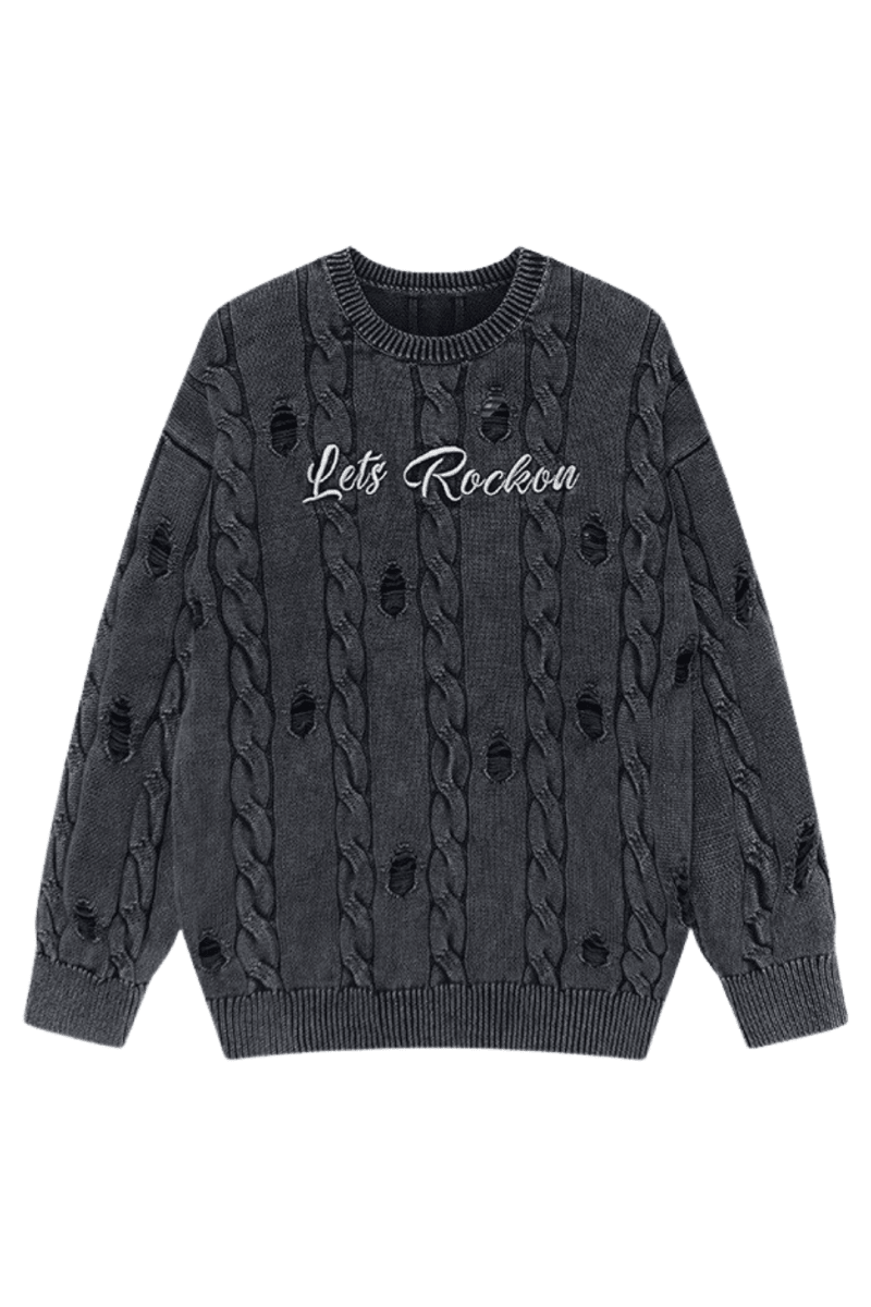 Destroyed Cable Knit Sweater na2443