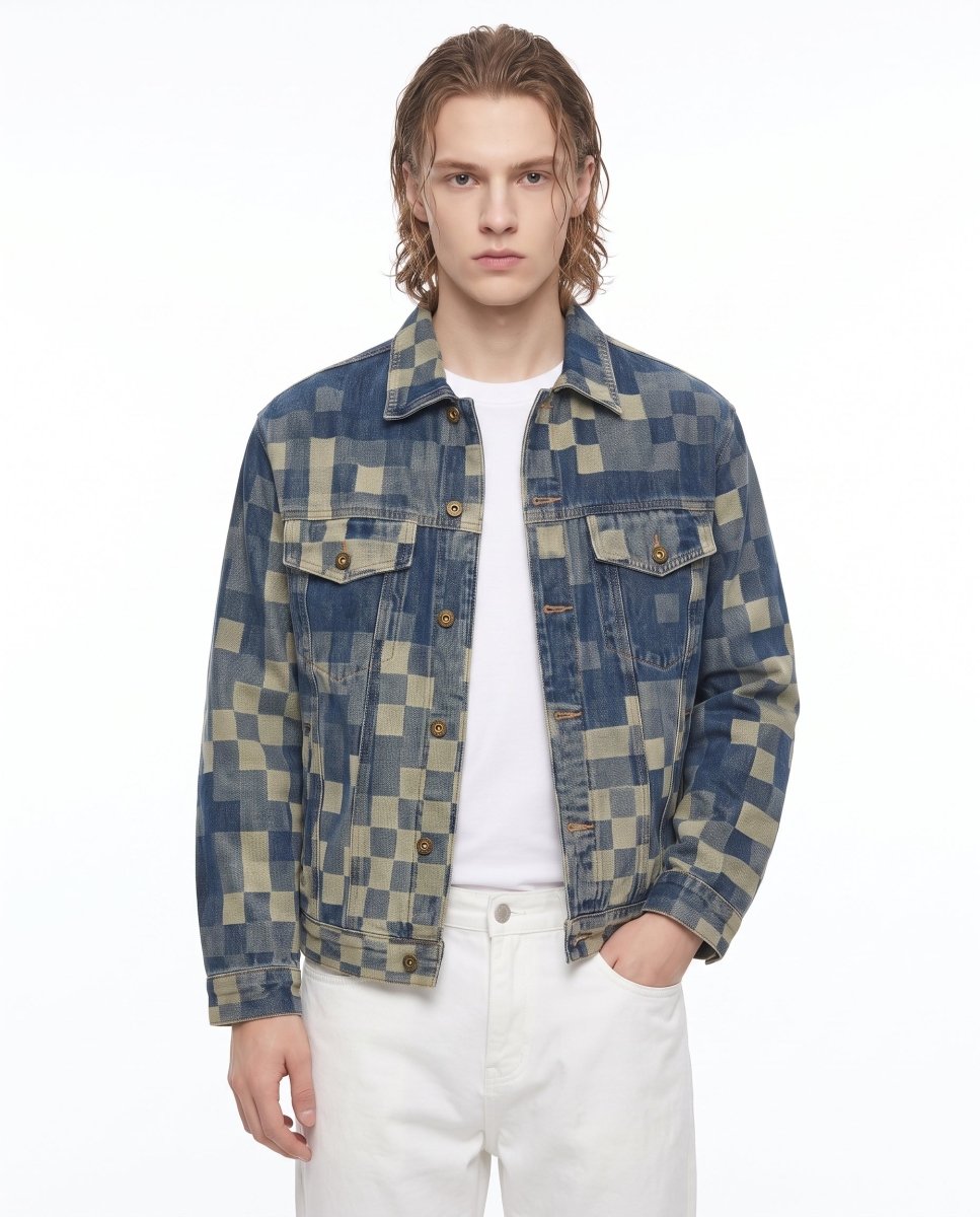 Checkered Denim Jacket na3052