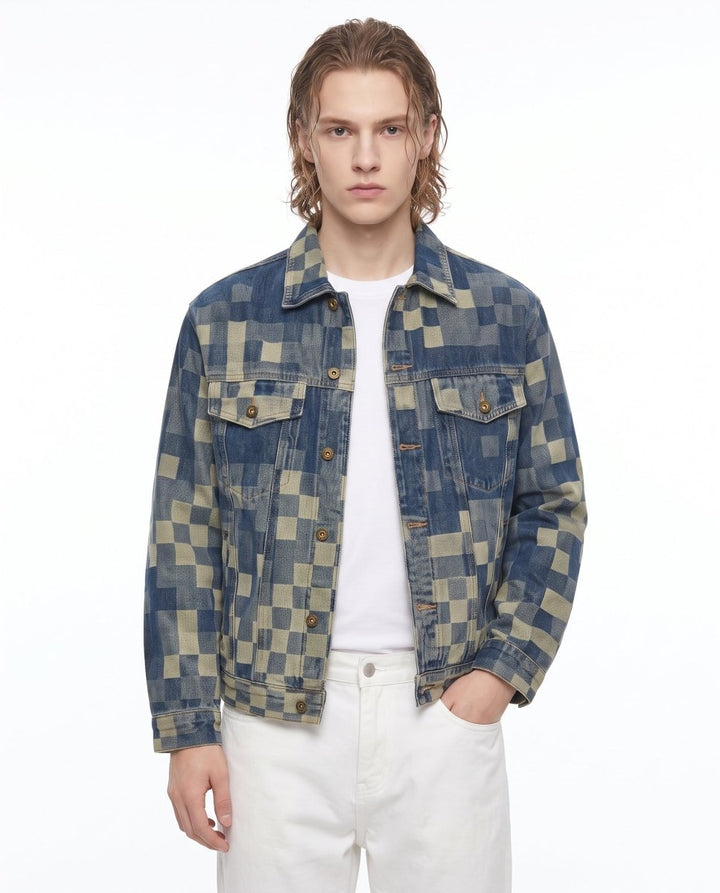 Checkered Denim Jacket na3052