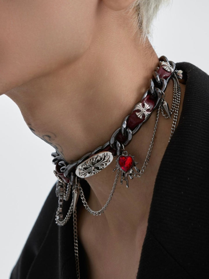 【Struc Ton】 leather punk necklace na1448