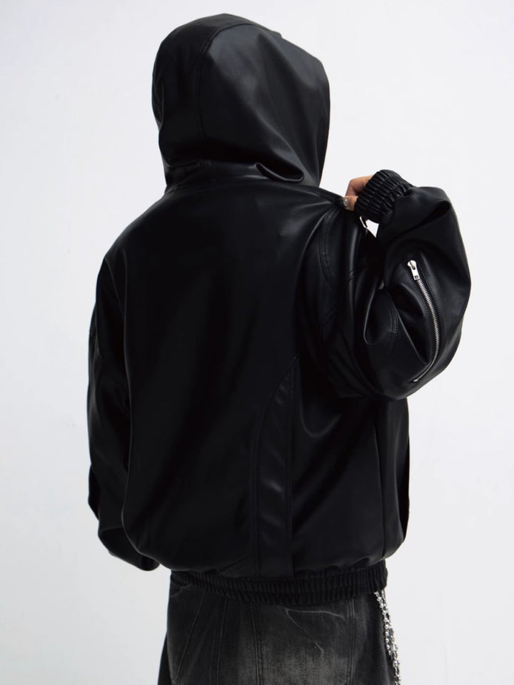 [PEOPLESTYLE] PU Leather Black Hooded na1653