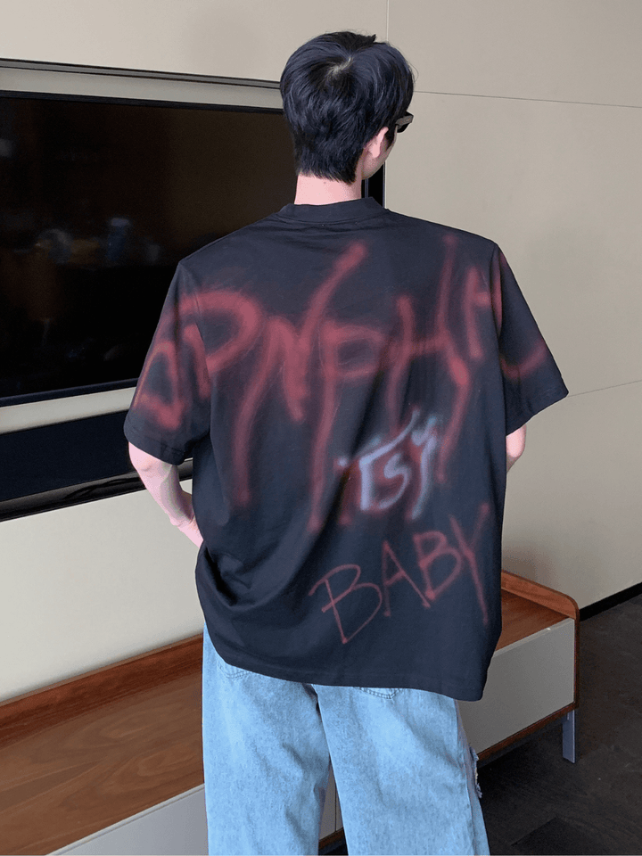 [CUIBUJU] Street Trend Spray Paint Graffiti T-Shirt na1165