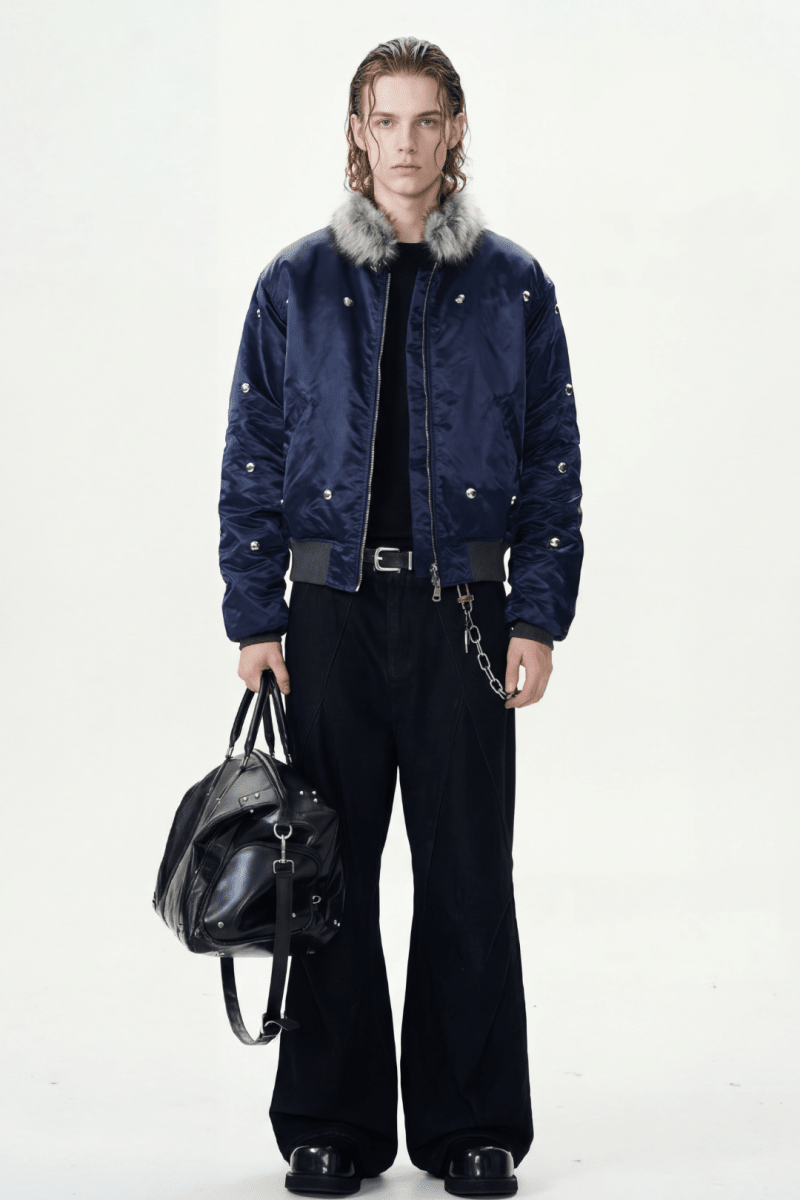 Glossy Nylon Fur Bomber Jacket na2367 