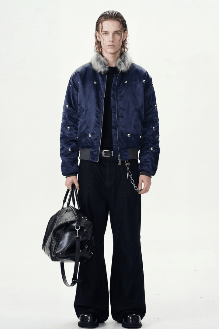 Glossy Nylon Fur Bomber Jacket na2367 