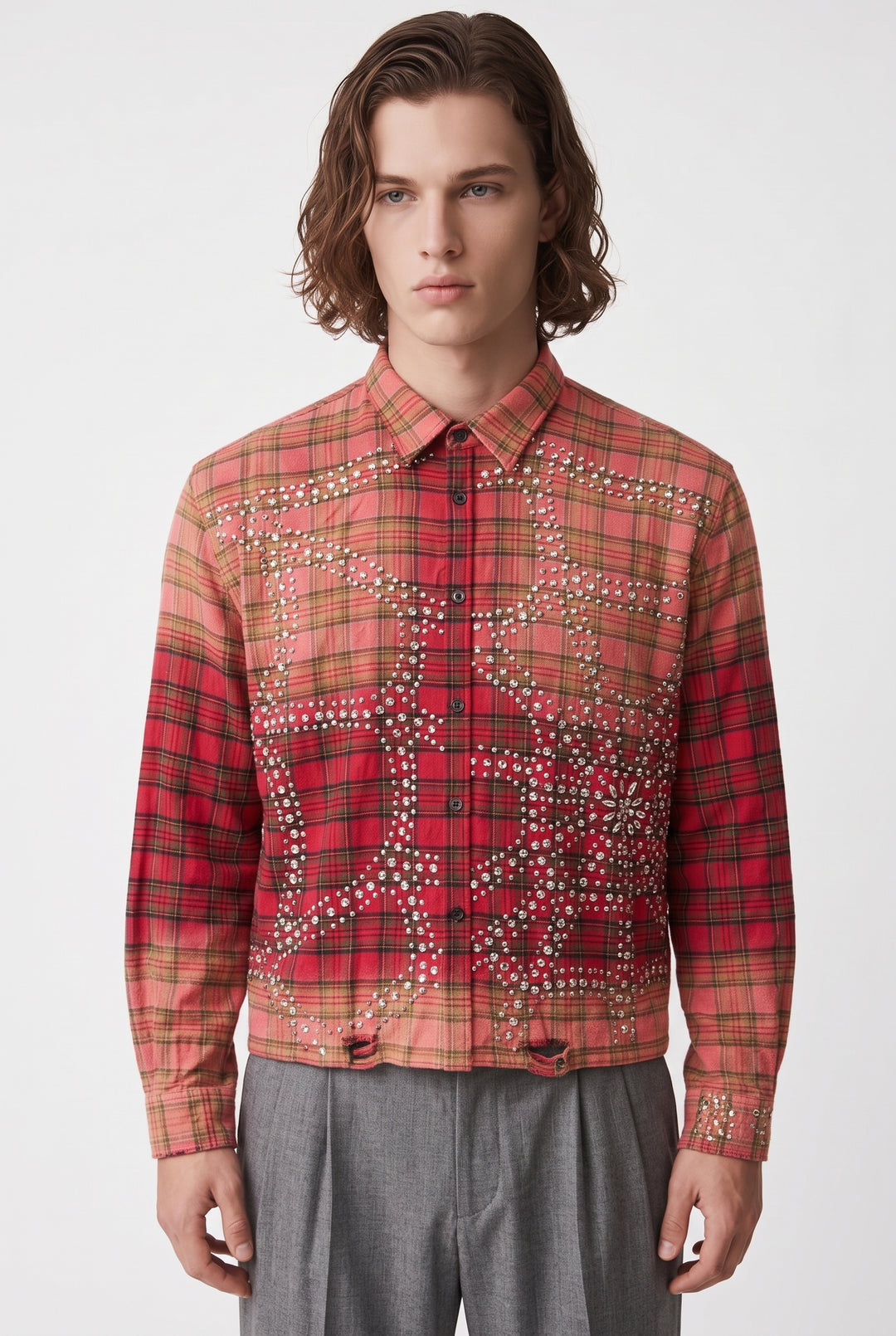 Rhinestone Plaid Shirt na2771
