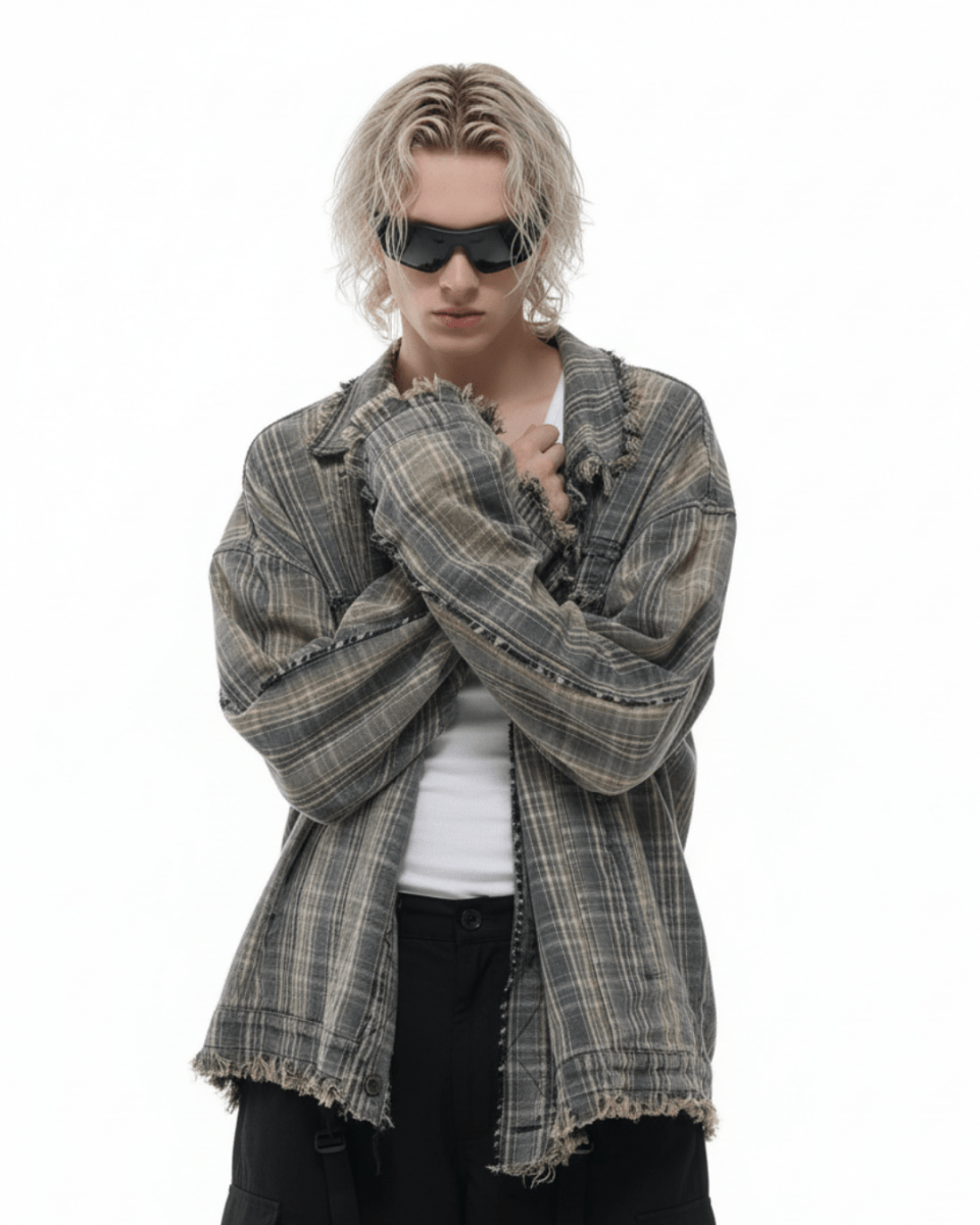 Nanostudio Fade Plaid Fringe Overshirt na2211