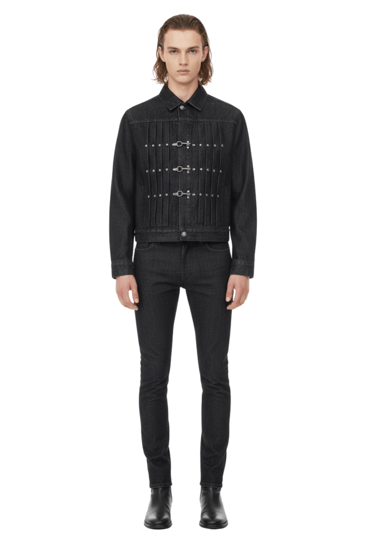 Vintage Black Studded Hook Denim Jacket na2386