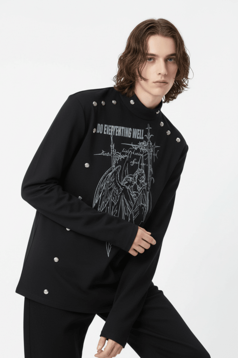 Edgy graphic print studded outerwear na2470