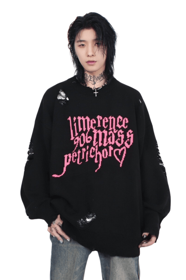 Distressed Logo Knit Sweater na2456