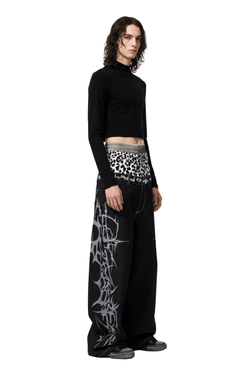 Tribal Flame Wide Denim Jeans  na2393