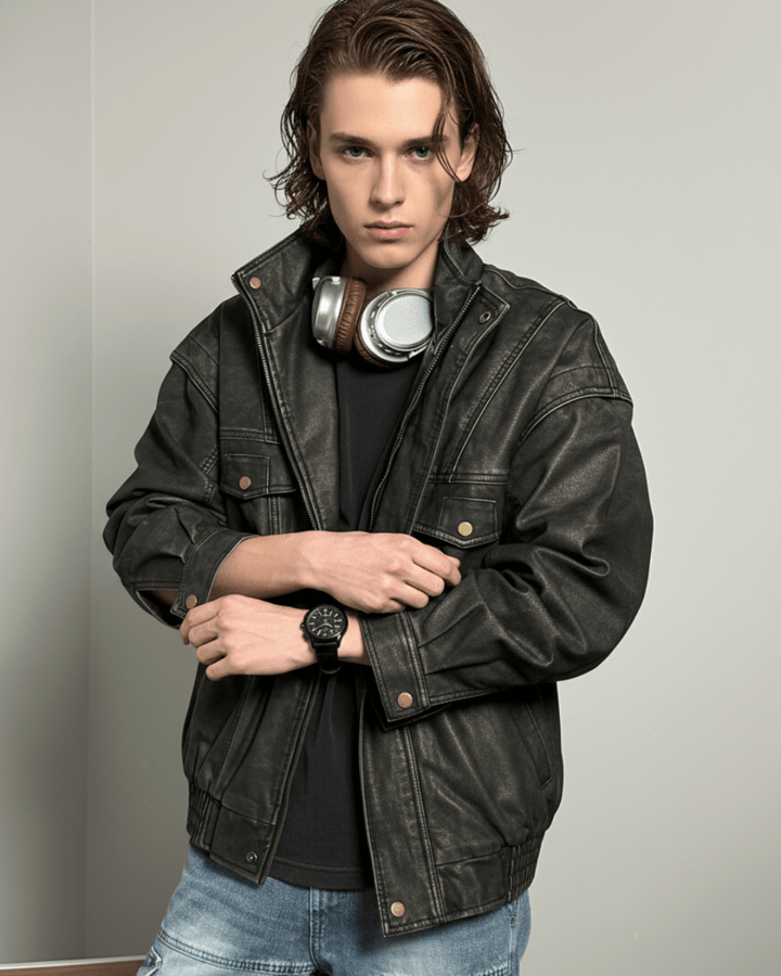 Vintage Brown Leather Truck Jacket  na2264