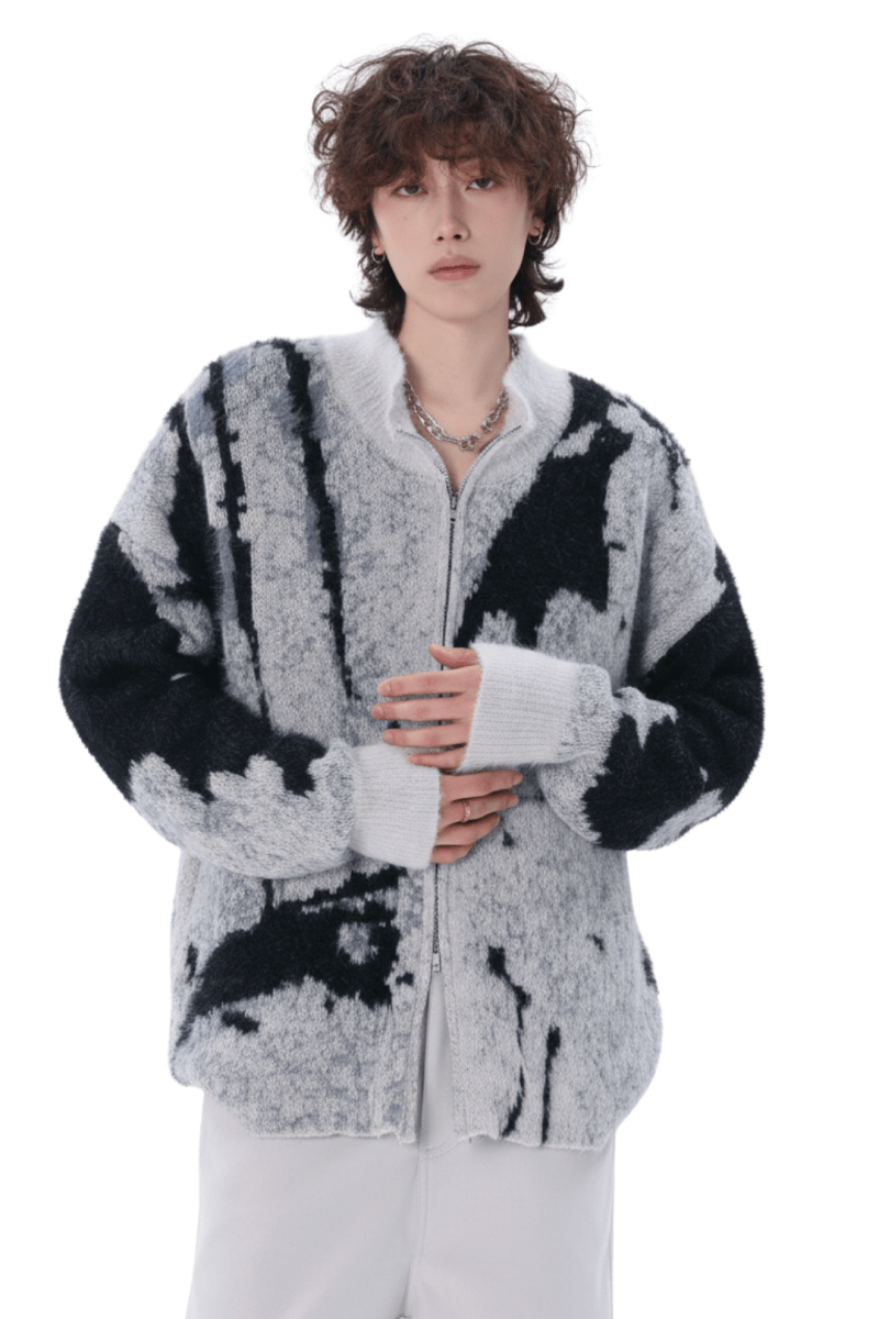 Abstract Pattern Zip Knit Cardigan na2403