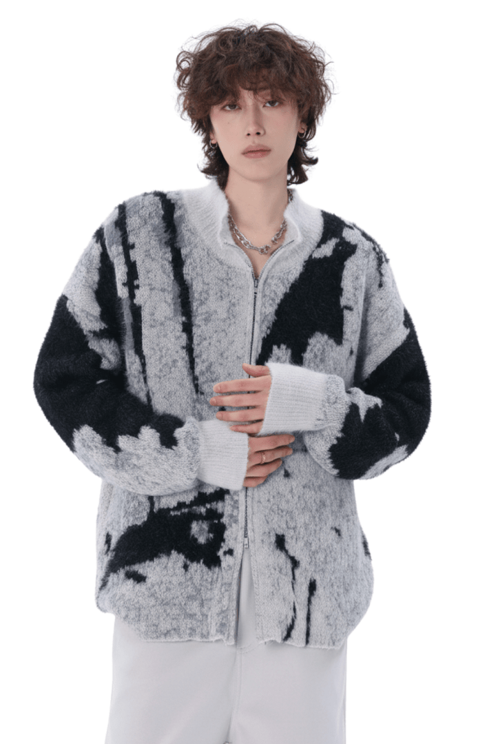 Abstract Pattern Zip Knit Cardigan na2403