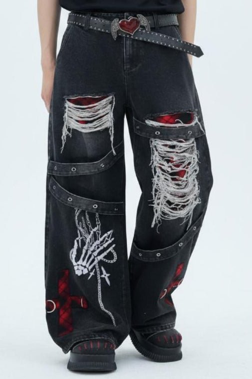 Distressed Wide Jeans  na2582