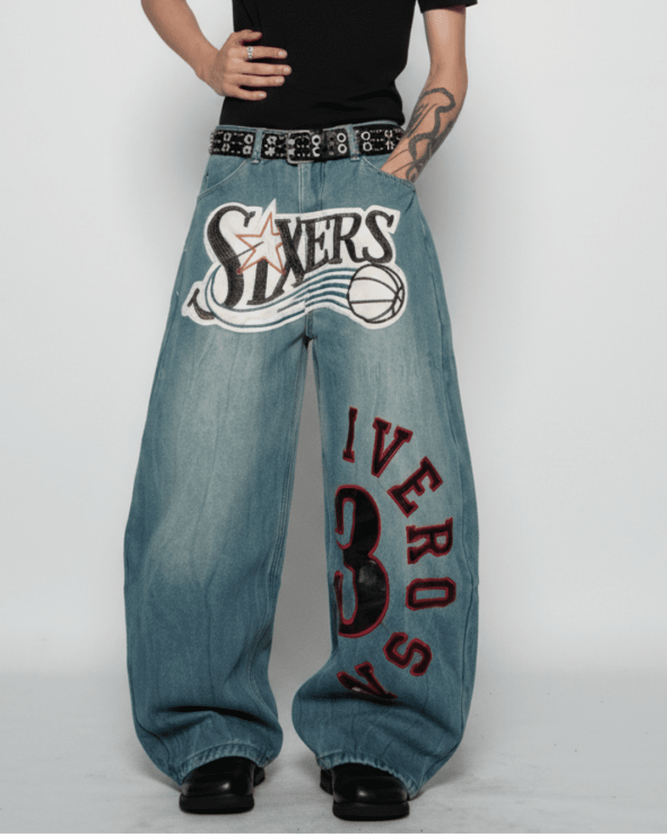 SIXERS Graphic Super Baggy Denim Pants na2336