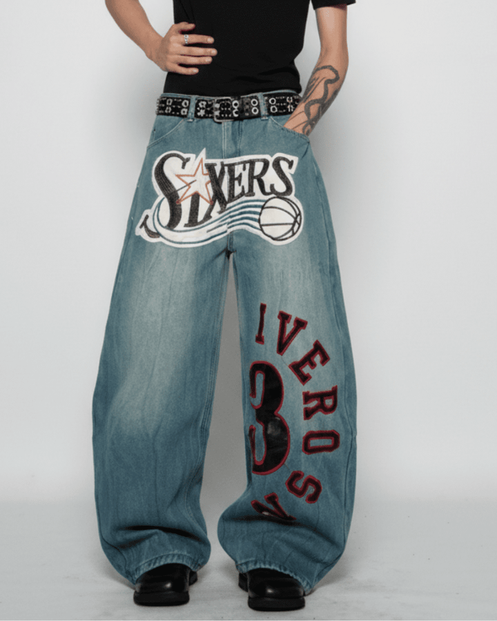 SIXERS Graphic Super Baggy Denim Pants na2336