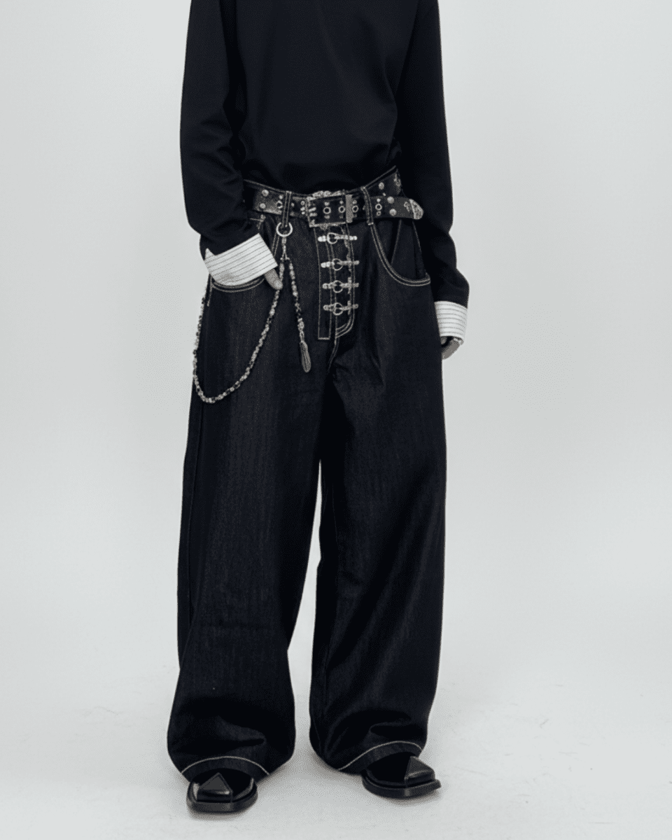 Studded Wide Black Denim na2334 