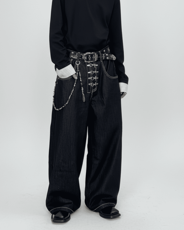 Studded Wide Black Denim na2334 