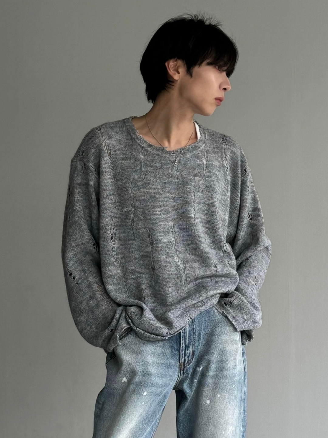 gray long knit si10002