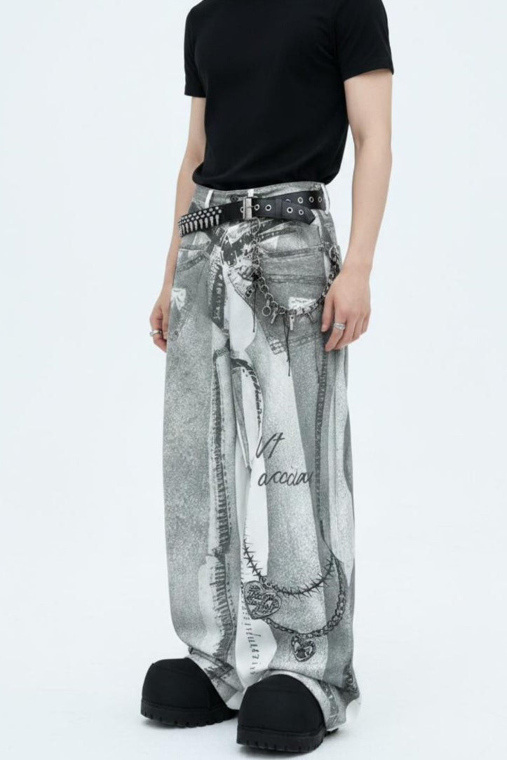 Patterned Wide Jeans  na2566