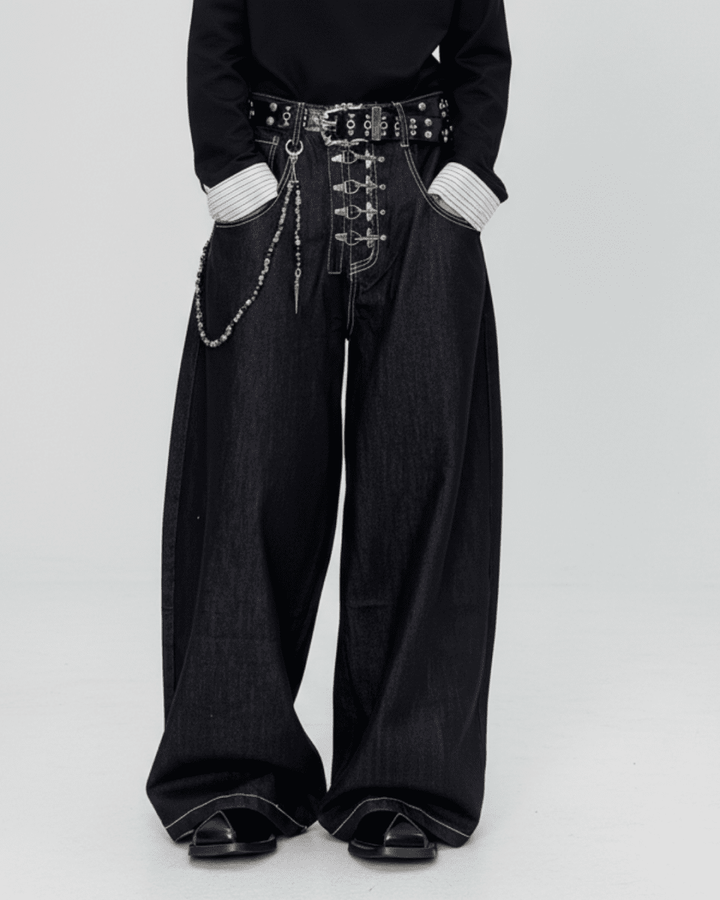 Studded Wide Black Denim na2334 