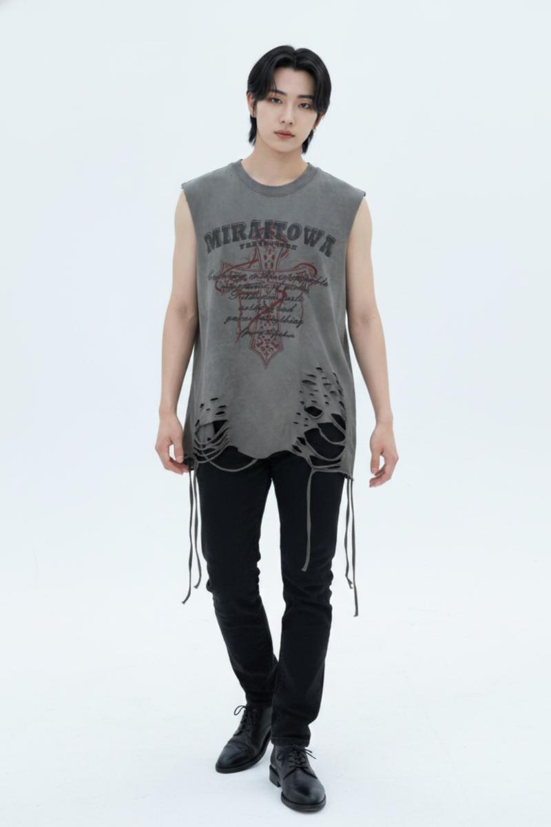 Distressed Sleeveless na2581