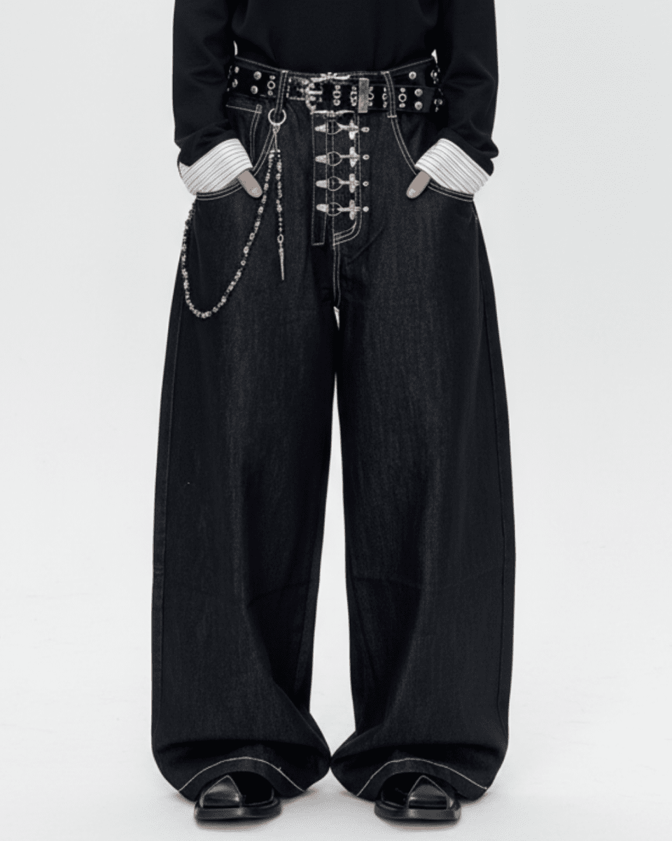 Studded Wide Black Denim na2334 