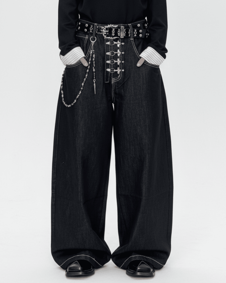 Studded Wide Black Denim na2334 