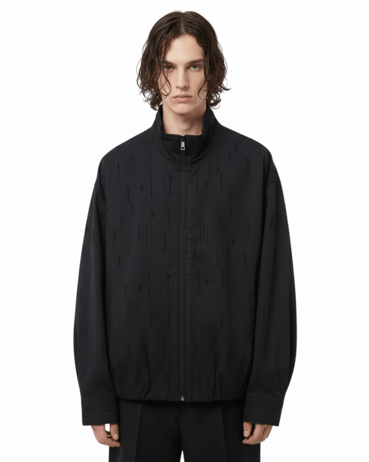 [Nanostudio]Black Oversized Nylon Zip Jacket na2226