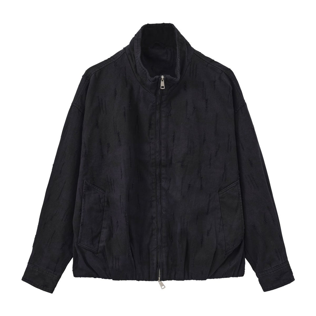 [Nanostudio]Black Oversized Nylon Zip Jacket na2226