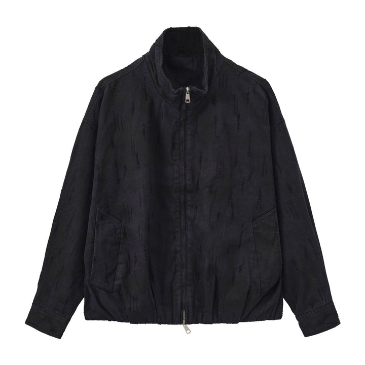 [Nanostudio]Black Oversized Nylon Zip Jacket na2226