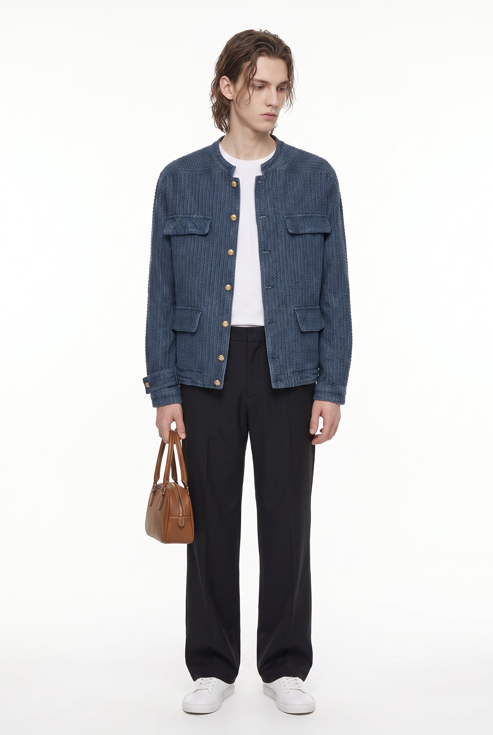 Collarless Denim Jacket na2801