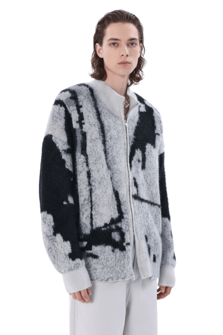 Abstract Pattern Zip Knit Cardigan na2403