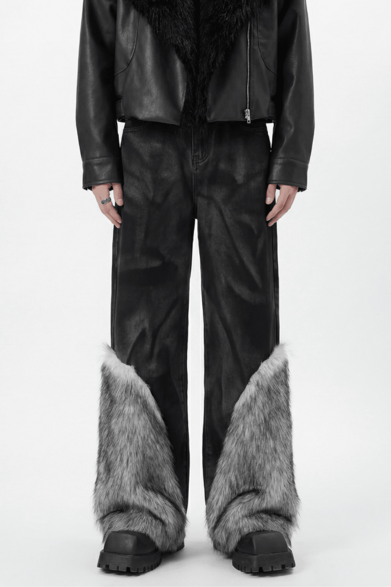 Faux Fur Trim Wide Pants na2379