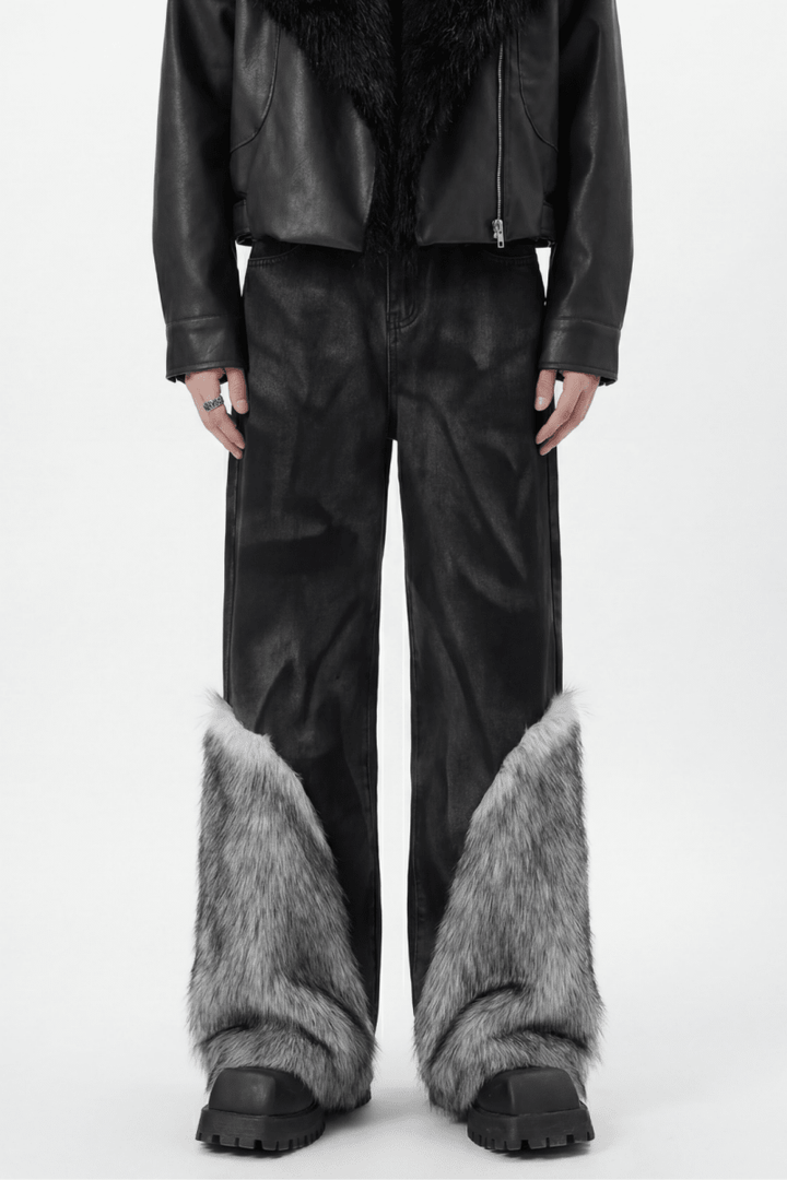 Faux Fur Trim Wide Pants na2379