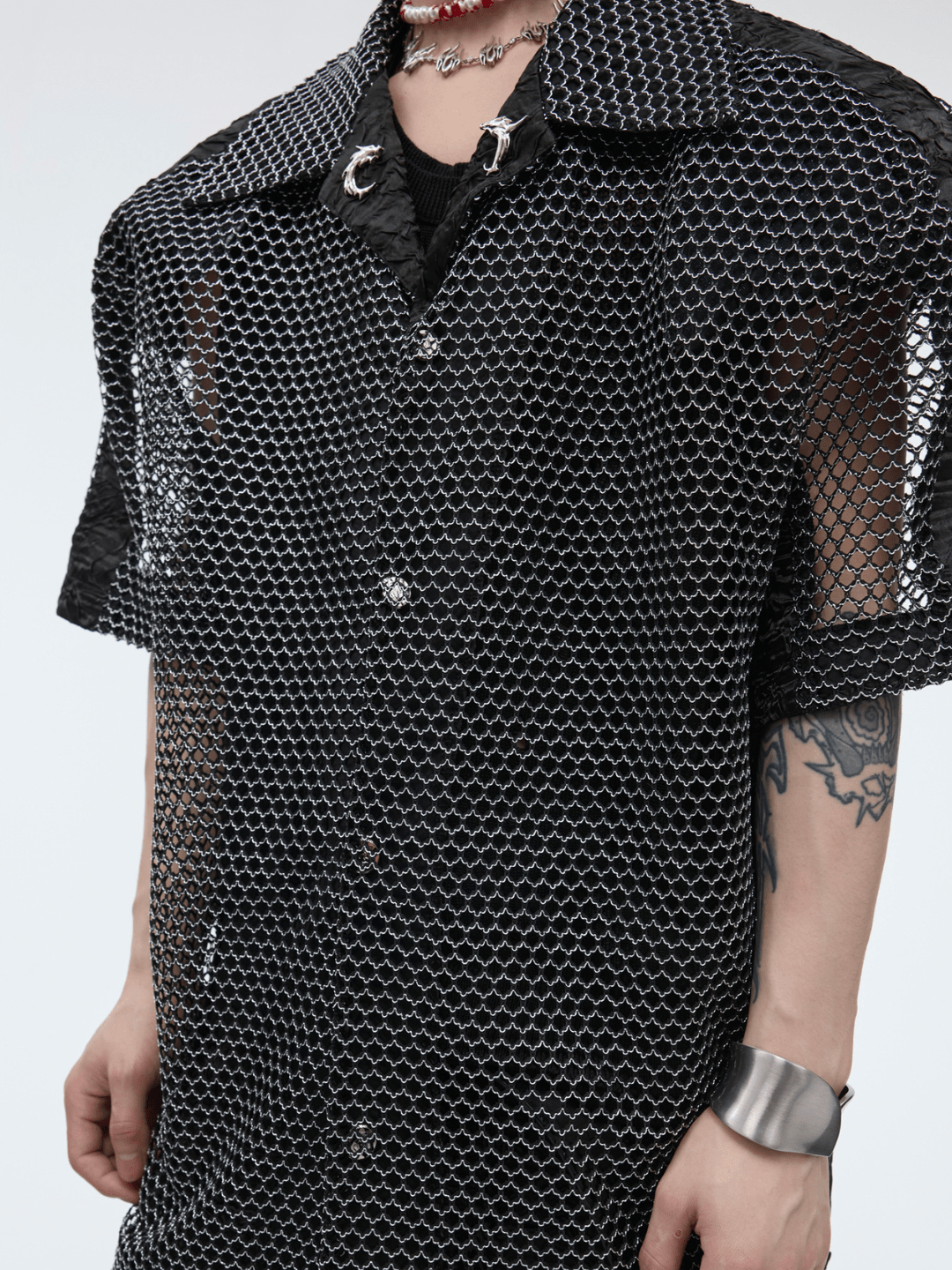 【CULTURE】metal mesh hollowed T-shirt na1215