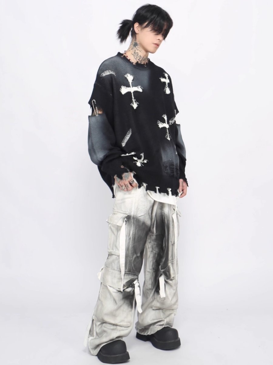 【Mz】high street broken hole cross pin knit na1547