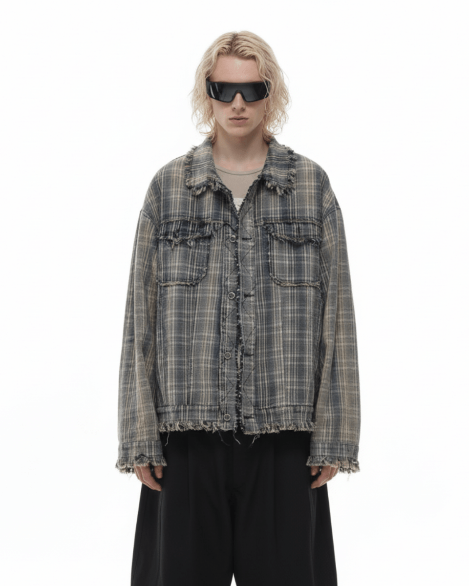 Nanostudio Fade Plaid Fringe Overshirt na2211