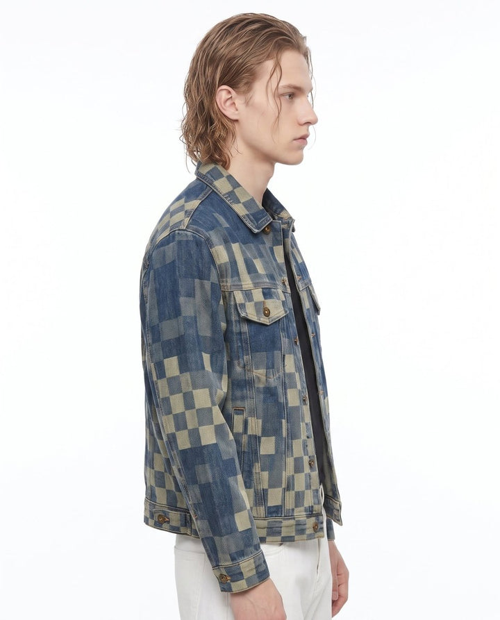 Checkered Denim Jacket na3052