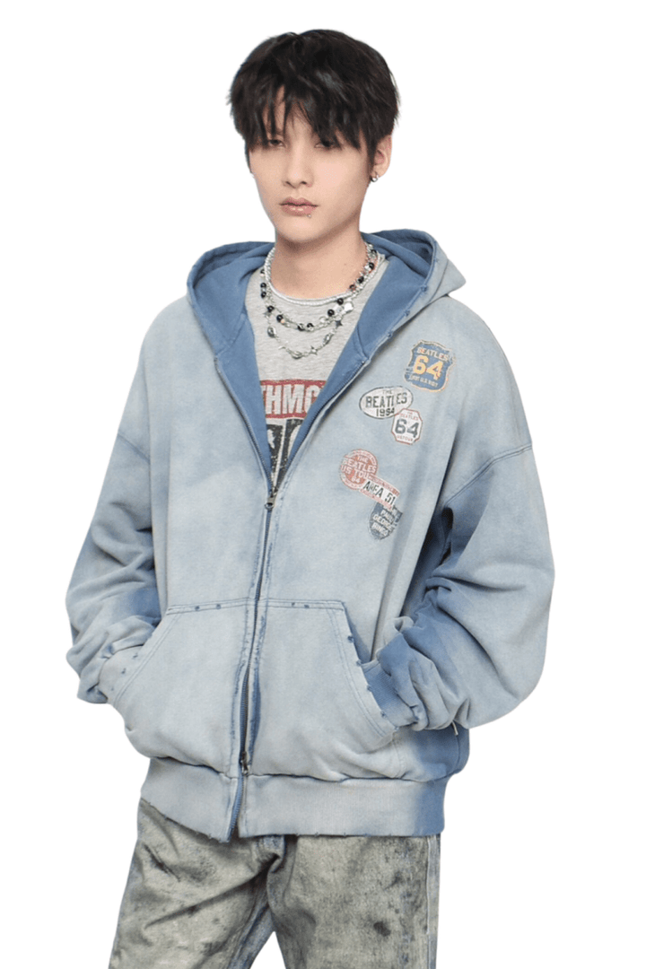 Retro Badge Zip Hoodie na2442
