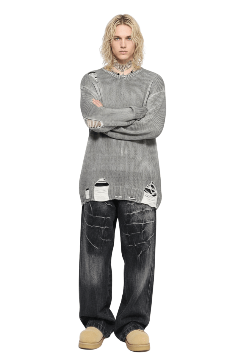 Grunge Damage Crewneck Knit  na2395