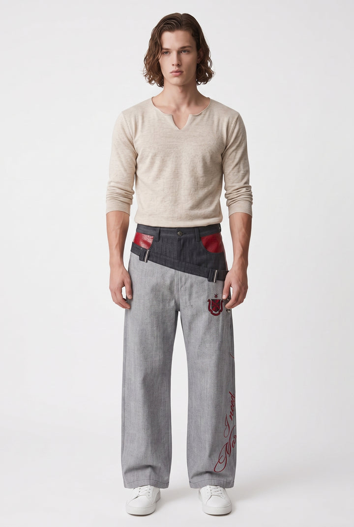 Patchwork Wide Jeans na2793